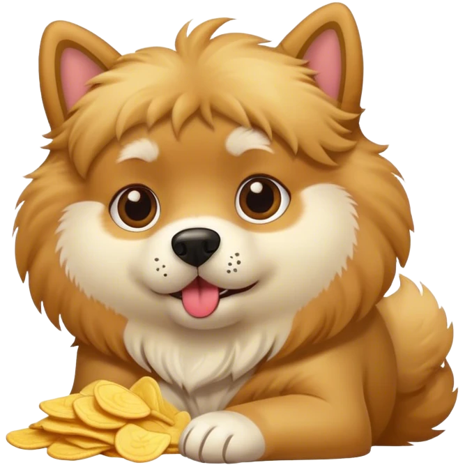 A fluffy dog eating chips emoji
