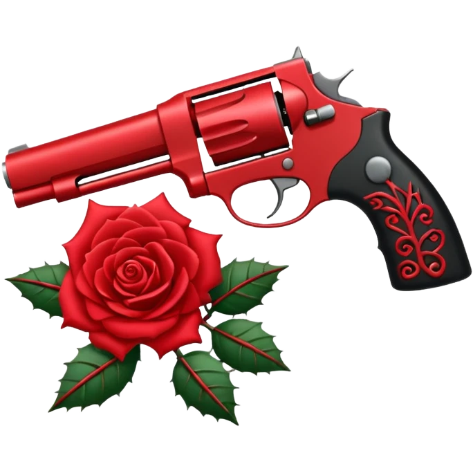 A minimalist side-profile pistol silhouette wrapped in elegant thorned roses. The roses should weave naturally around the frame and grip, with subtle thorns curling along the barrel. emoji