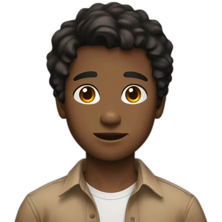 black hair white skin young boy in brown button up shirt with a tshirt under emoji