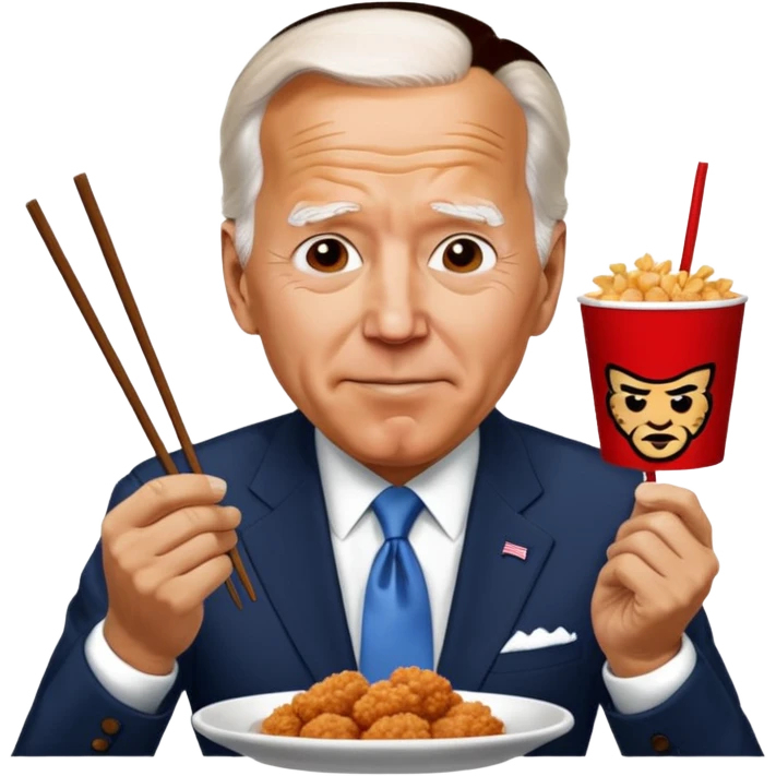 Joe Biden eating KFC with chopsticks emoji