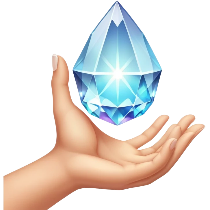 Pov white tone skin hand holding a glowing gem refracting light emoji