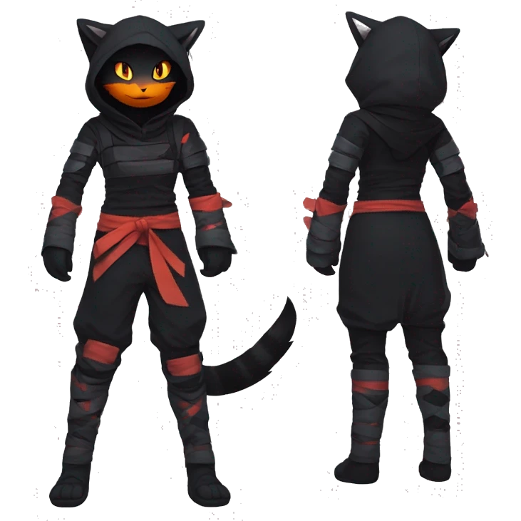 Edgy Shy Anthro Ninja cool pretty dark Litten-Pokémon-cat-fursona-animal techwear Bandages gloves socks emoji