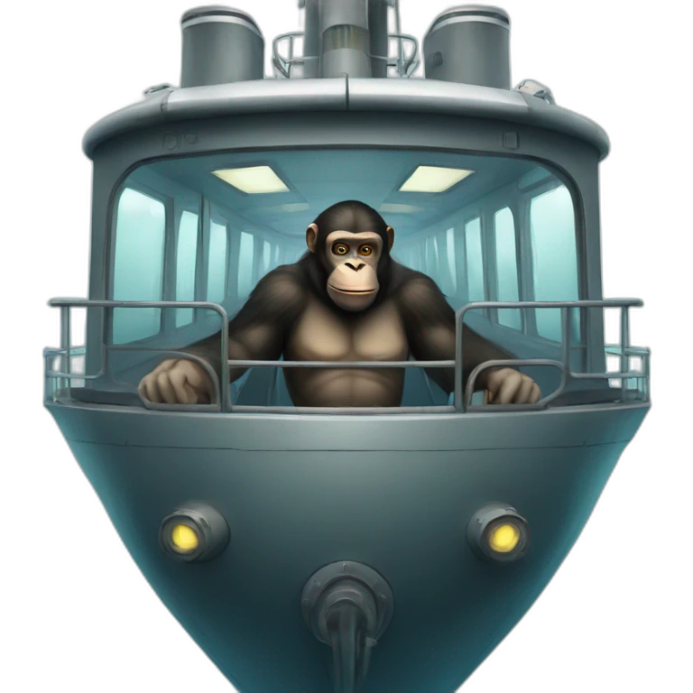 Human-like ape in a submarine ship emoji