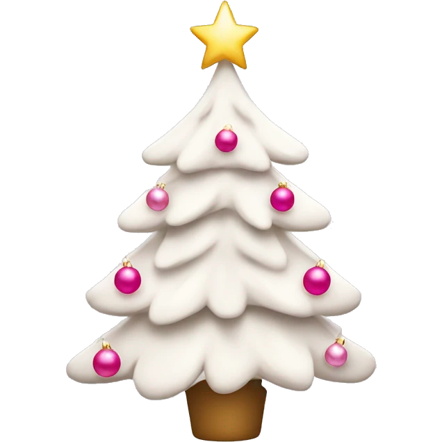 White Christmas tree with warm, lighting and pink ornaments ￼ emoji