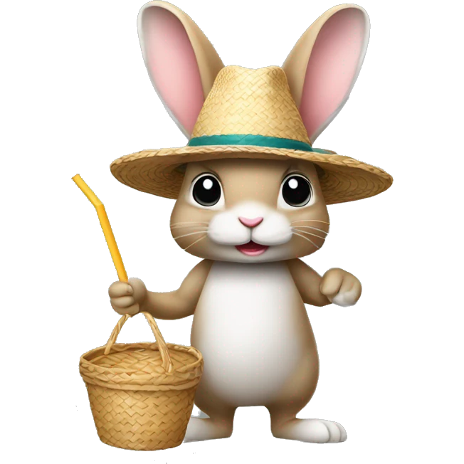 rabbit stands on two legs with a straw hat emoji