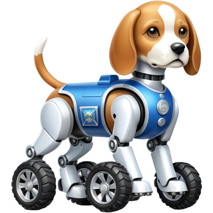 Stylish Military police robotic automaton beagle dog with off-road wheels  emoji