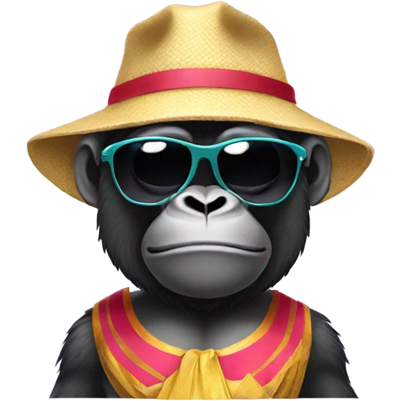 Gorilla wearing a bikini with sunglasses and a cape emoji