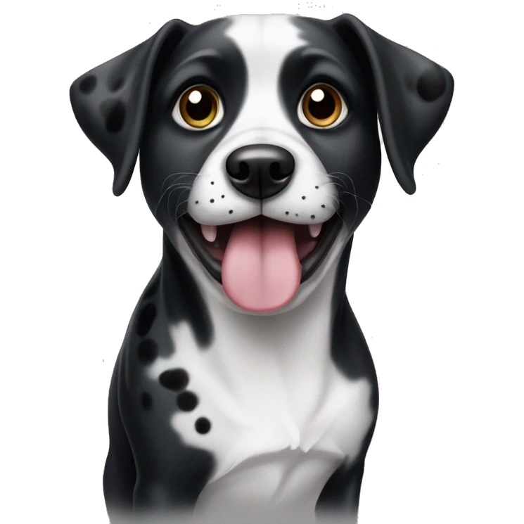 black and white dog with black spots sticking tongue out emoji