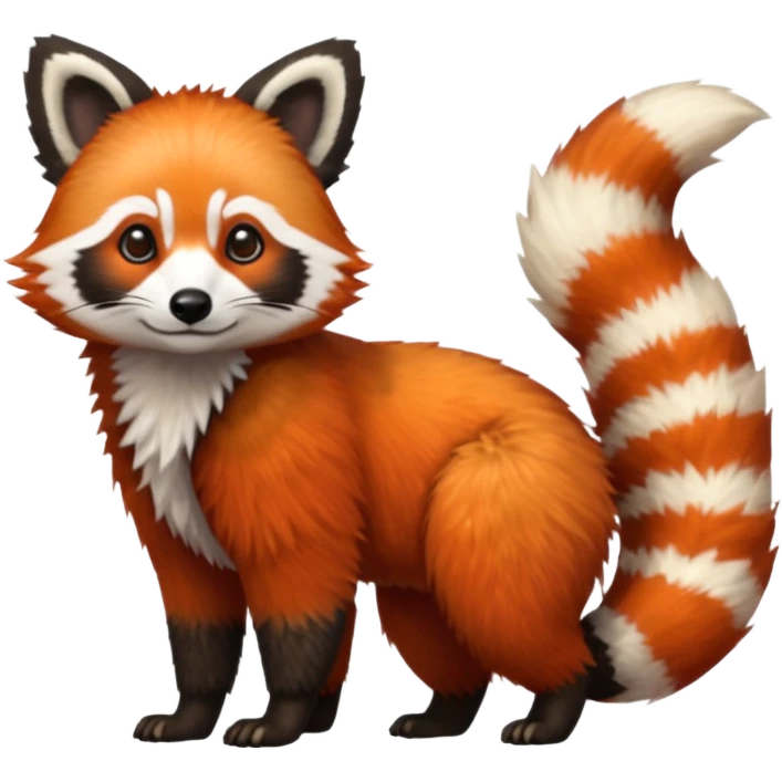 Realistic 4-legged quadrupedal Red-Panda-Lemur-Raccoon-Dog-Red-Fox-animal-fusion-hybrid, Full body emoji