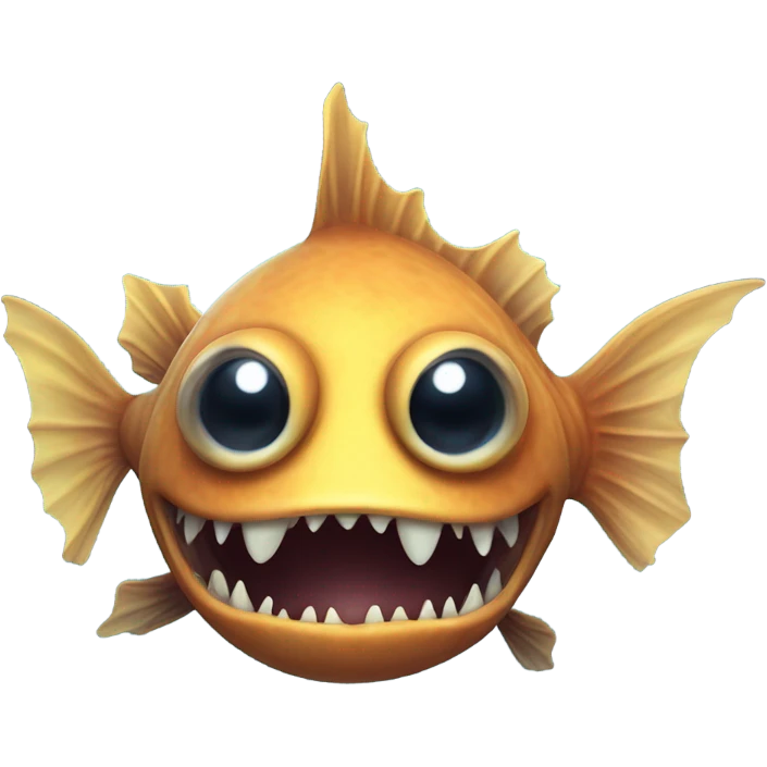 Anglerfish with a glowing lure hanging from its forehead, sharp teeth, and big eyes. emoji