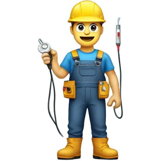 electrician in a hard hat and jumpsuit, holding a coiled wire and a voltage tester, with a utility belt emoji
