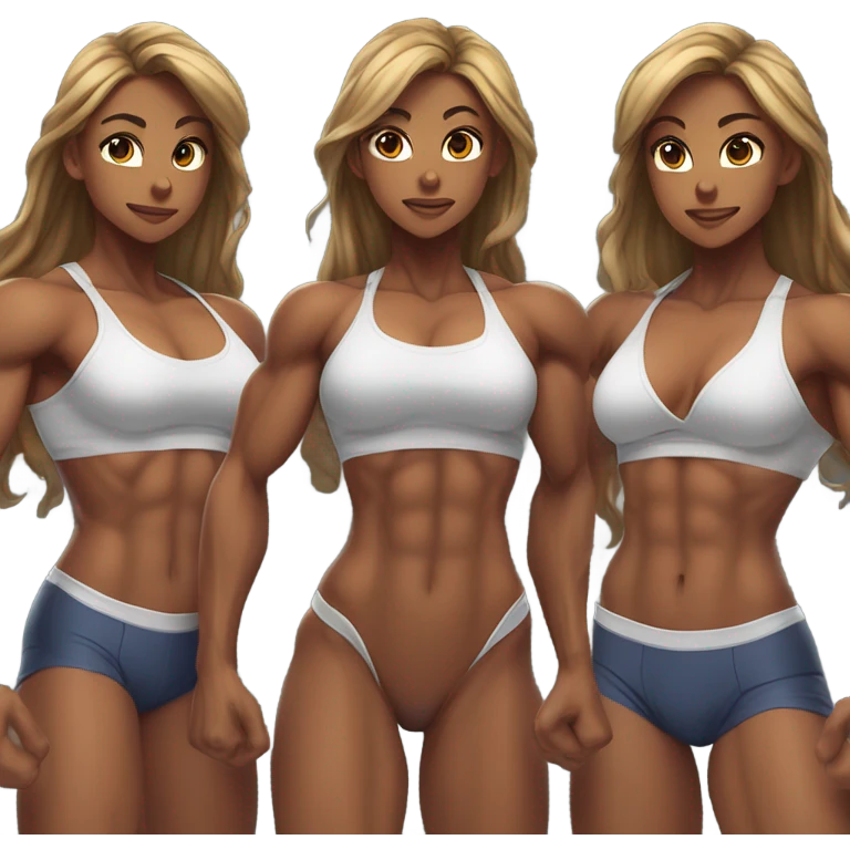 Anime woman bodybuilder with six pack and beautiful face. From head to feet picture emoji