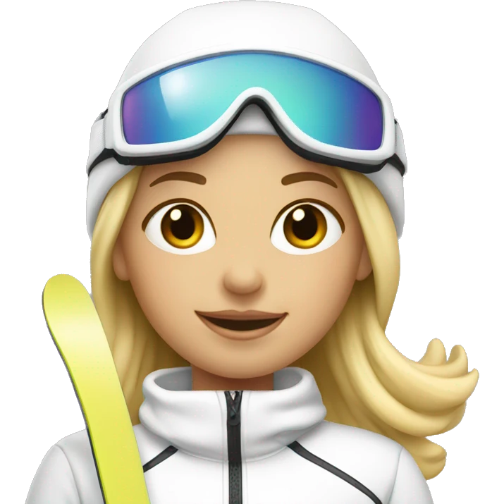 blonde girl skiing with white ski outfit emoji