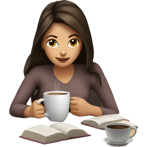 Brunette girl drinking coffee and reading a book  emoji