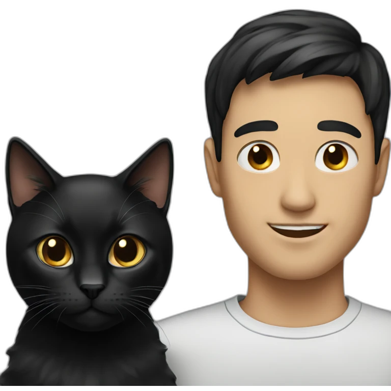 A man with black-hair and a black-cat emoji