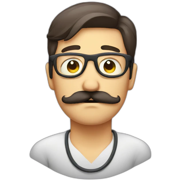 mustache man with glasses feeling sick emoji