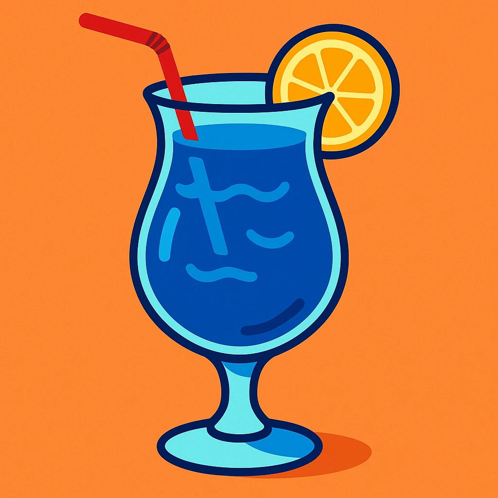blue curaçao tropical cocktail in a hurricane glass, flat vector illustration emoji