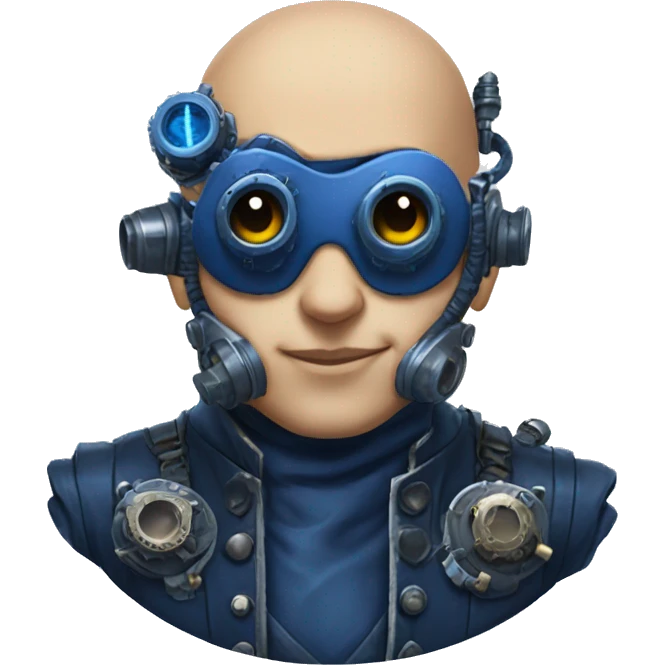 Bald cyborg head with dark blue steampunk goggles and dark blue Mohawk  emoji