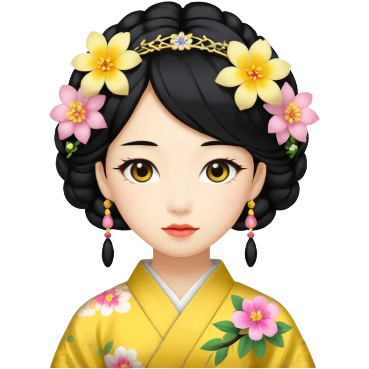 Japanese Princess with floral hairpin, yellow emoji