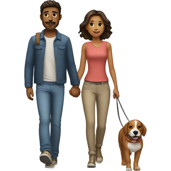 couple walking hand in hand with a dog emoji
