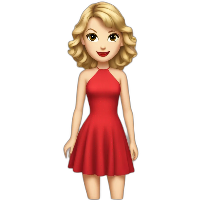 Taylor swift in red dress and song emoji