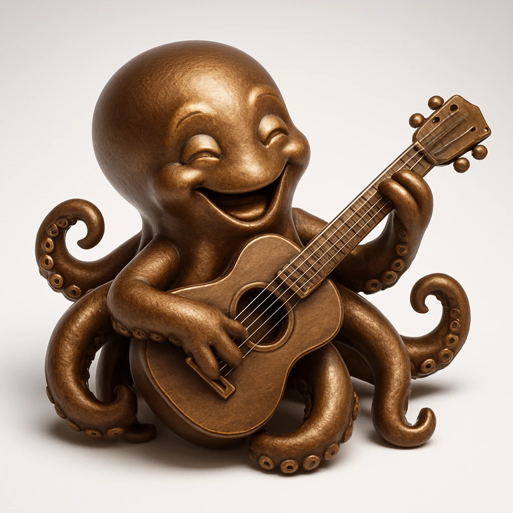 happy octopus with multiple arms playing guitar emoji