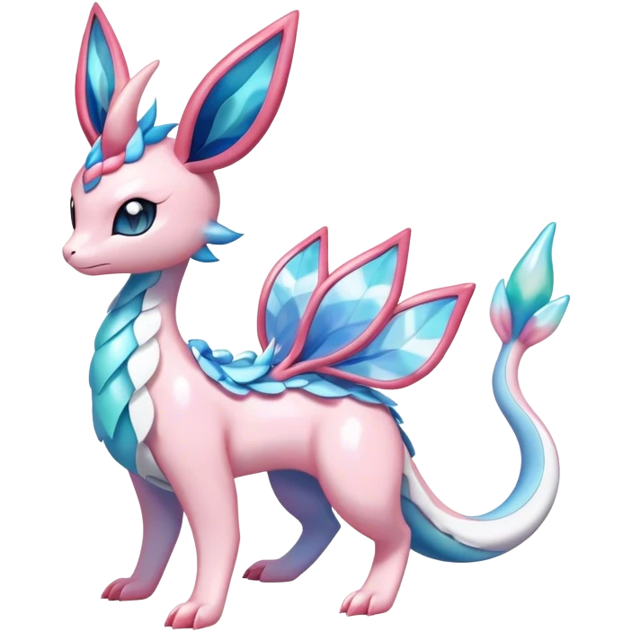 Shiny Cute Milotic-Sylveon-Glaceon-Vaporeon-Dragonair-Pokémon-hybrid-fusion full body emoji