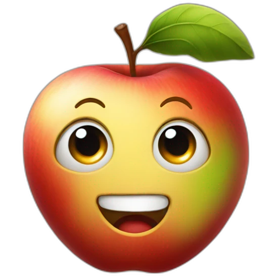 apple planet with a cartoon smirking with big courageous eyes which is circle shape emoji