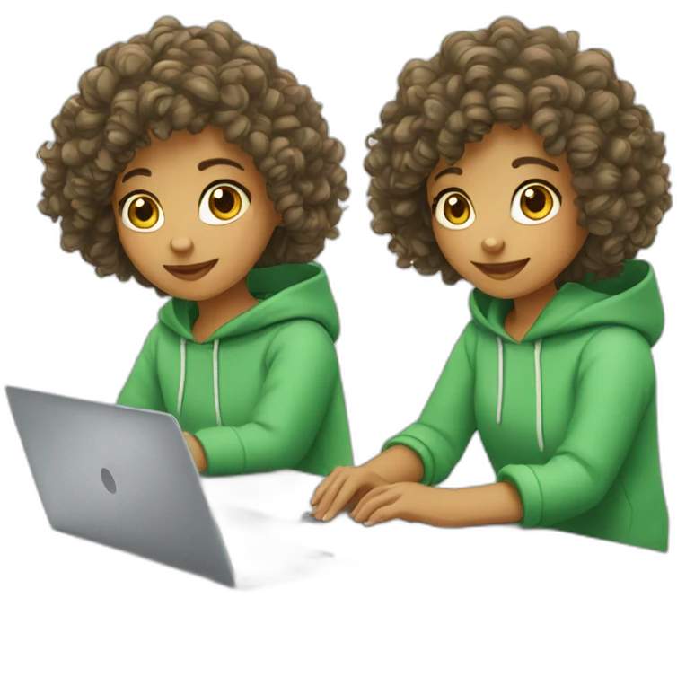 a white tenage curly girl wearing a hoodie working on a laptop emoji