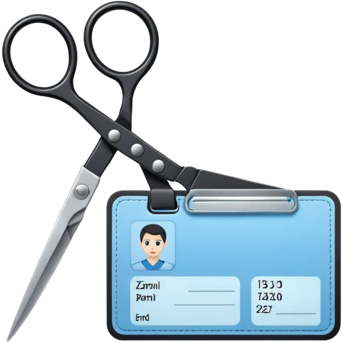 black Scissors cutting a light blue idf ID card in 2 parts .hyper realistic emoji