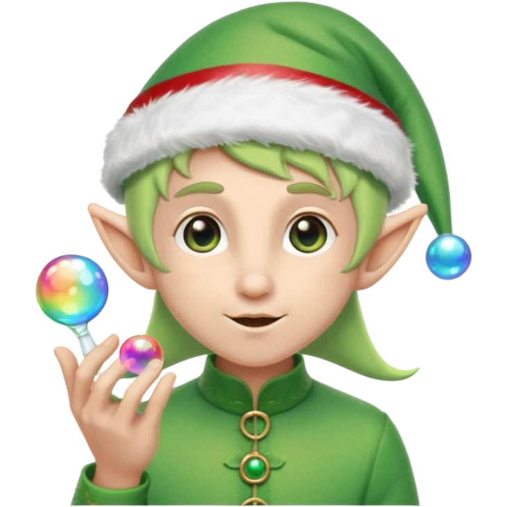 elf wearing a santa hat holidng a bubble emoji