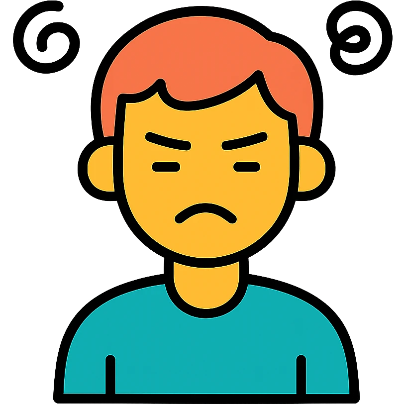 a person looking annoyed and frustrated, color outline icon style, simple and bold emoji