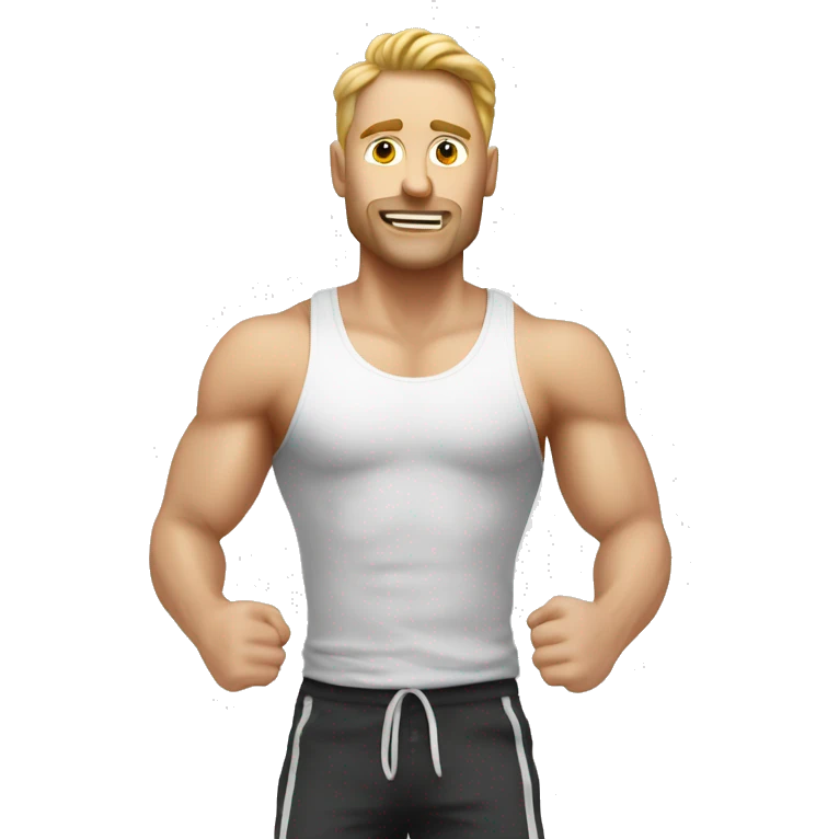 Create a white man in a tank top jumping rope. Make his name Sex machine emoji