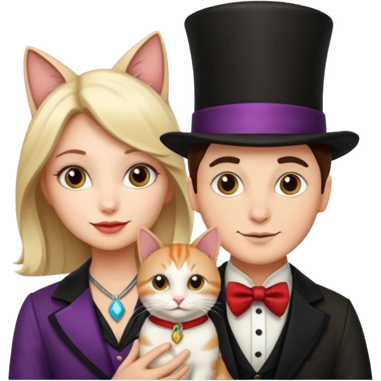 magician couple and their pet cat emoji