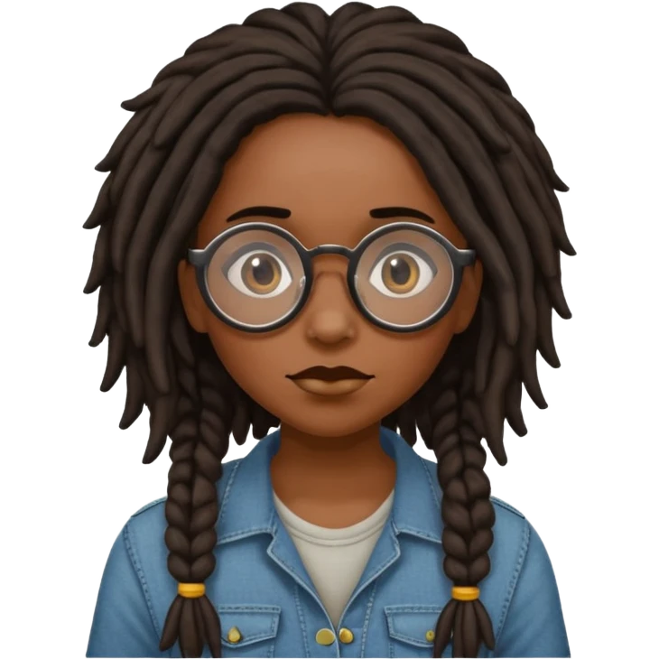 darker skin female with dark dreadlock hair wearing large round glasses saying no emoji