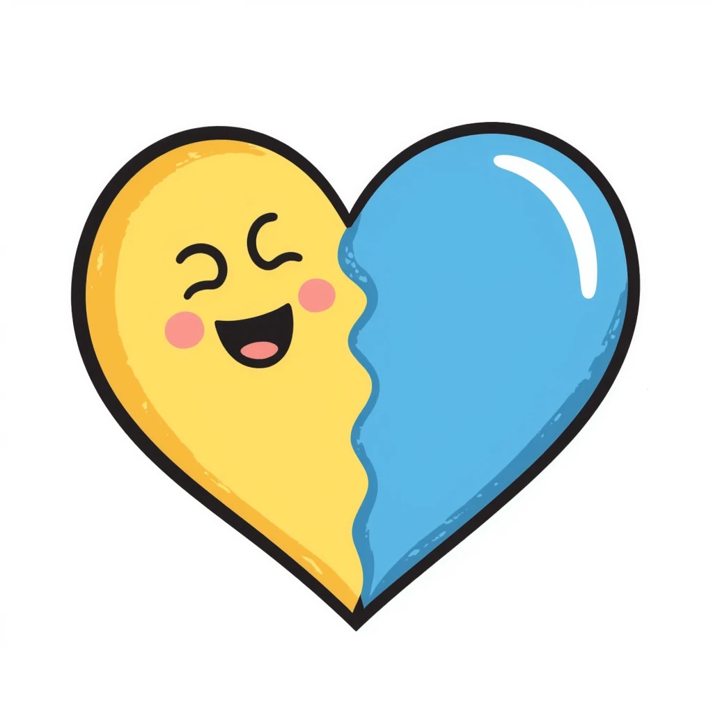cute heart colored yellow and blue emoji