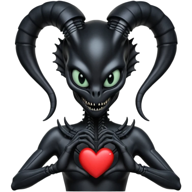 black xenomorph queen making heart sign emoji