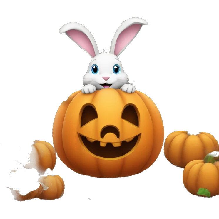 Bunny coming out of pumpkin with leafs emoji