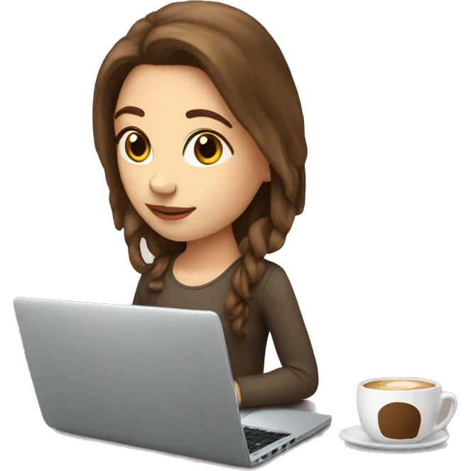 Brown hair white girl+laptop+coffee emoji