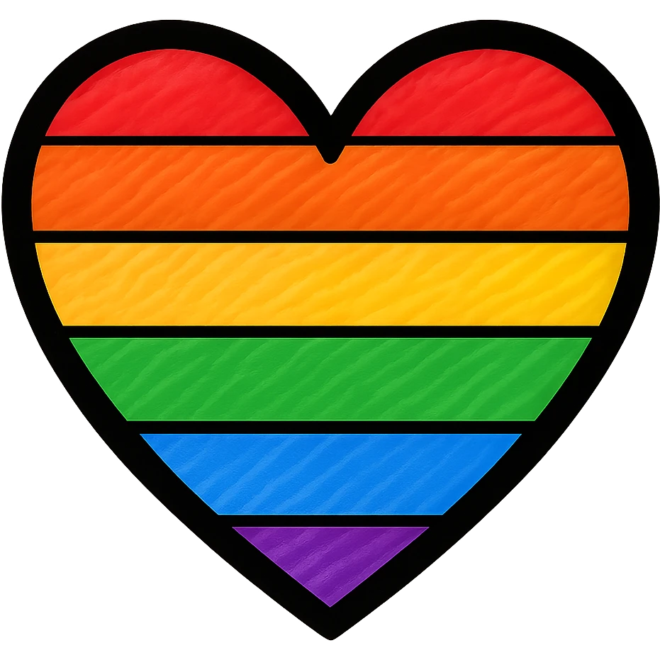simple and bold heart in rainbow pride colors, no text emoji