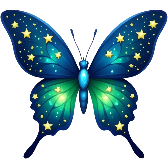 blue and green butterfly with stars from night sky emoji