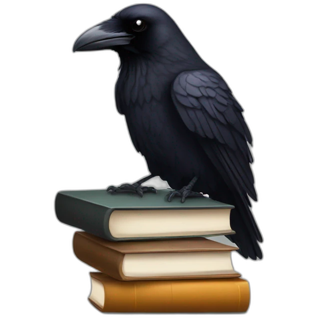 raven sitting on top of books emoji