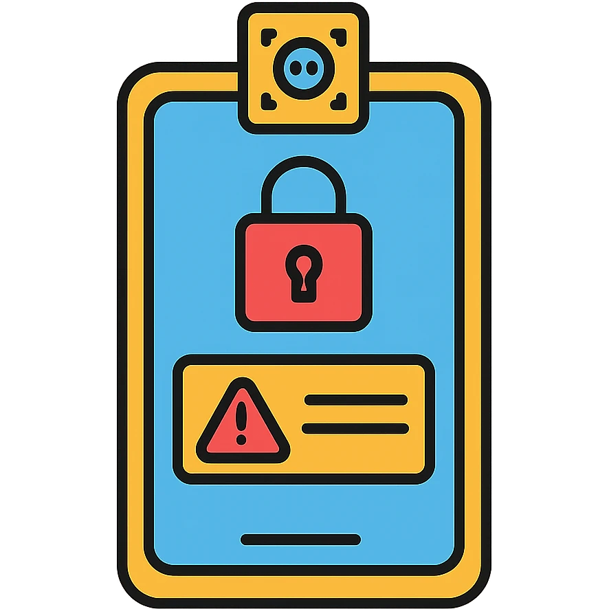 Phone lock screen with security alert notification and a small face recognition popup camera emoji