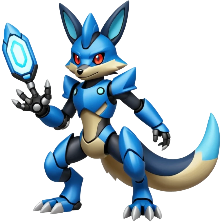 Futuristic Lucario-Vernid-Primagen-Protogen-Fakémon-Pokémon-creature-fusion (full body) emoji