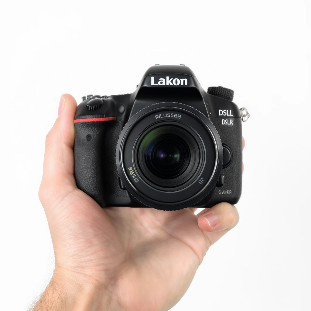 realistic of hand holding dslr camera, studio quality, close up, top view emoji