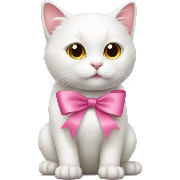 white cat with a pink ribbon emoji