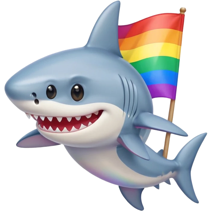 cute shark holding pride flag emoji