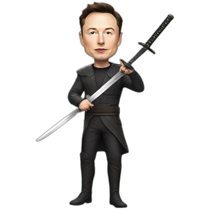 Photorealistic Elon Musk with a katana emoji