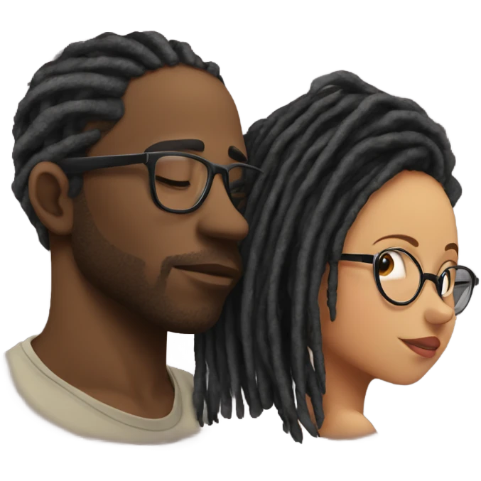 Black man with dreads covering face kissing latin girl glasses emoji