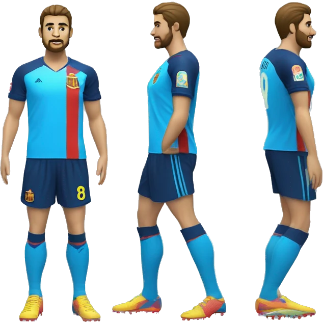 Futbolista español con camiseta azul marina y una franja azul clara en los hombros. Con el número 8 en la camiseta  emoji